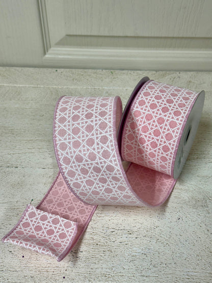 2.5 Inch By 10 Yard Pale Pink And White Basket Weave Ribbon