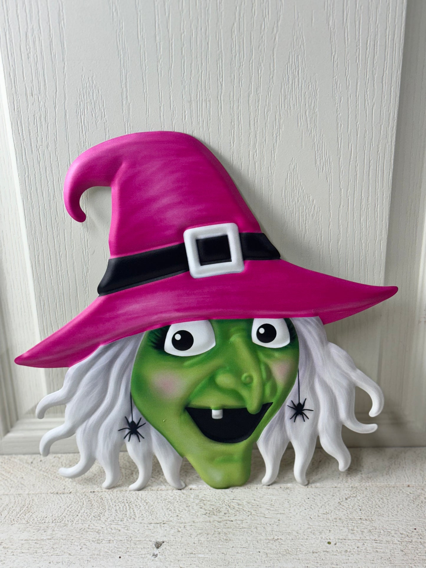 12.25 Inch Pink And Green Metal Witch Head