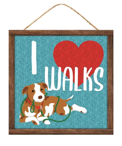 10 Inch Square I Heart Walks Wood Sign