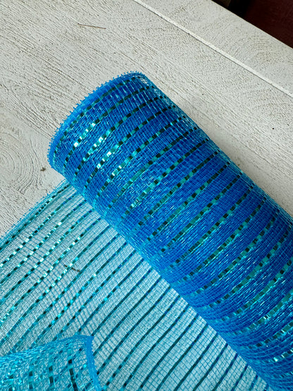 10 Inch By 10 Yard Turquoise With Turquoise Foil Netting