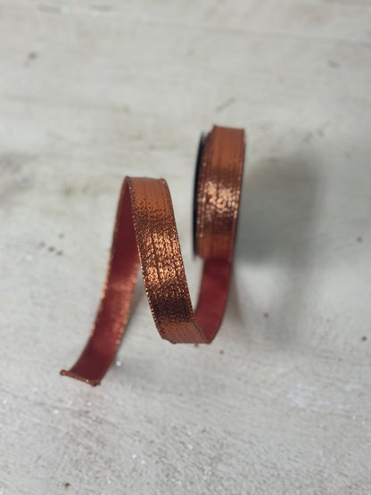 7/8 Inch By 10 Yard Copper Wired Metallic Ribbon