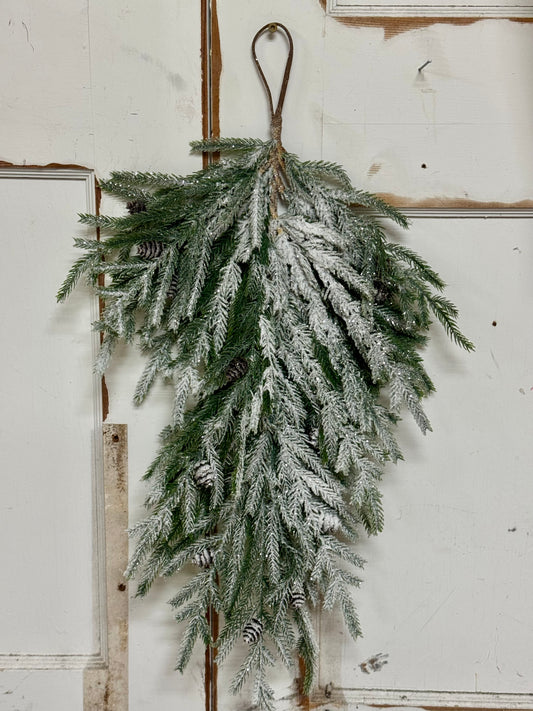 26 Inch Flocked Norfolk With Pinecones Teardrop