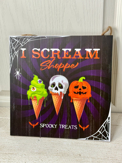 10 Inch I Scream Shoppe Halloween Wood Sign
