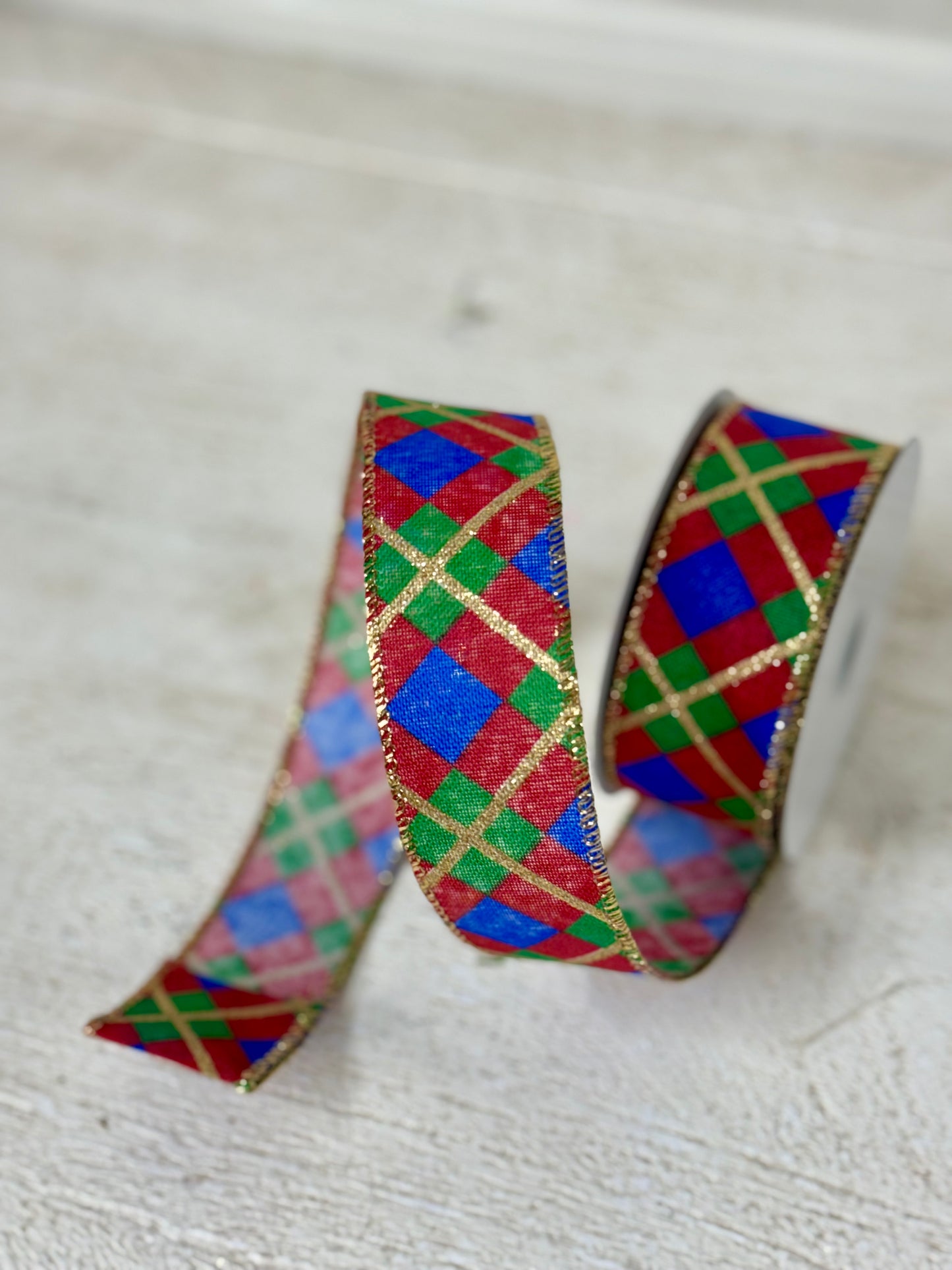 1.5 Inch By 10 Yard Gold Red Green And Blue Georgina Plaid Ribbon