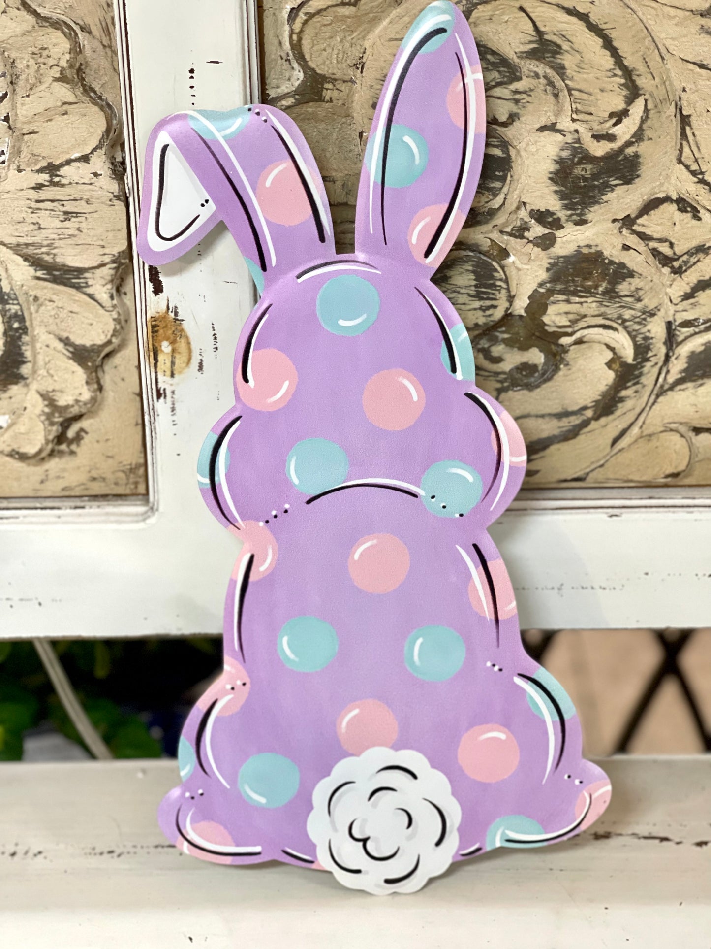 Purple Background With Polka Dots Metal Bunny Sign