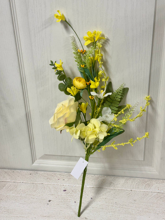 19 Inch Yellow Rose And Hydrangea Flower Spray