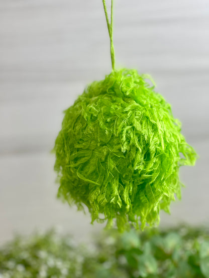 4 Inch Lime Green Furry Fabric Ornament Ball