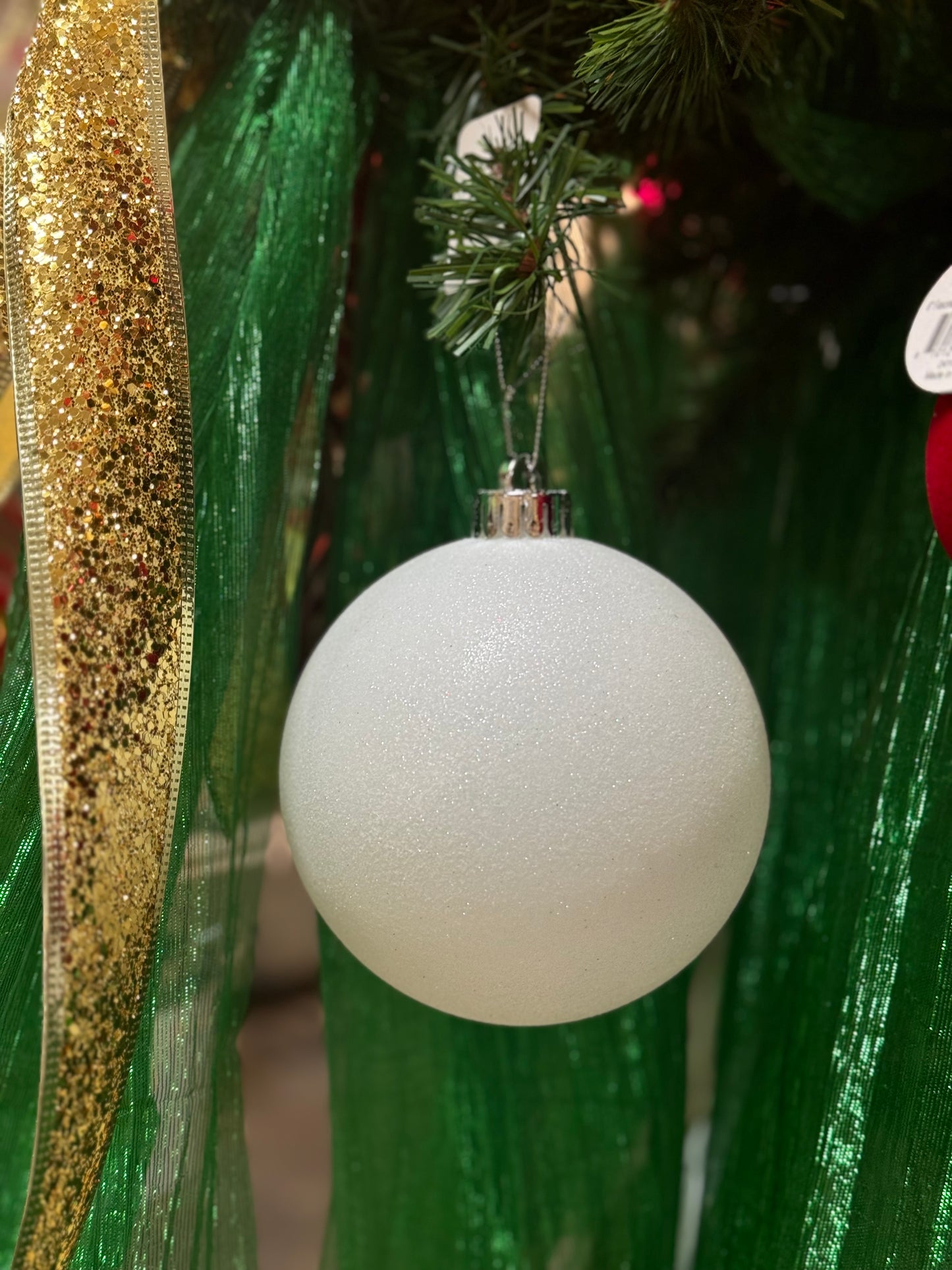 5 Inch White Glitter Ornament Ball