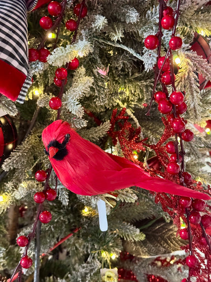 7 Inch Red Feather Cardinal With Clip
