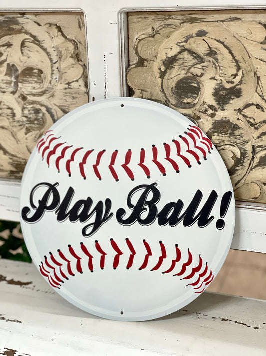 12 Inch Play Ball Baseball Metal Sign