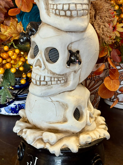 32 Inch Witches Brew Three Stack Skull Heads With Cauldron
