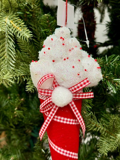 Red And White Cupcake Or Ice Cream Cone Ornament