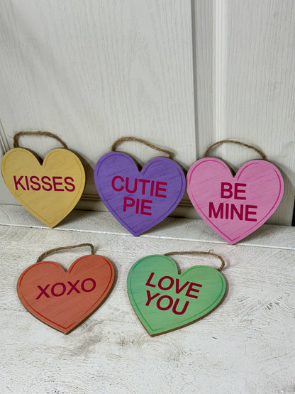 6 Inch Conversation Hearts Wreath Signs Five Assorted Colors