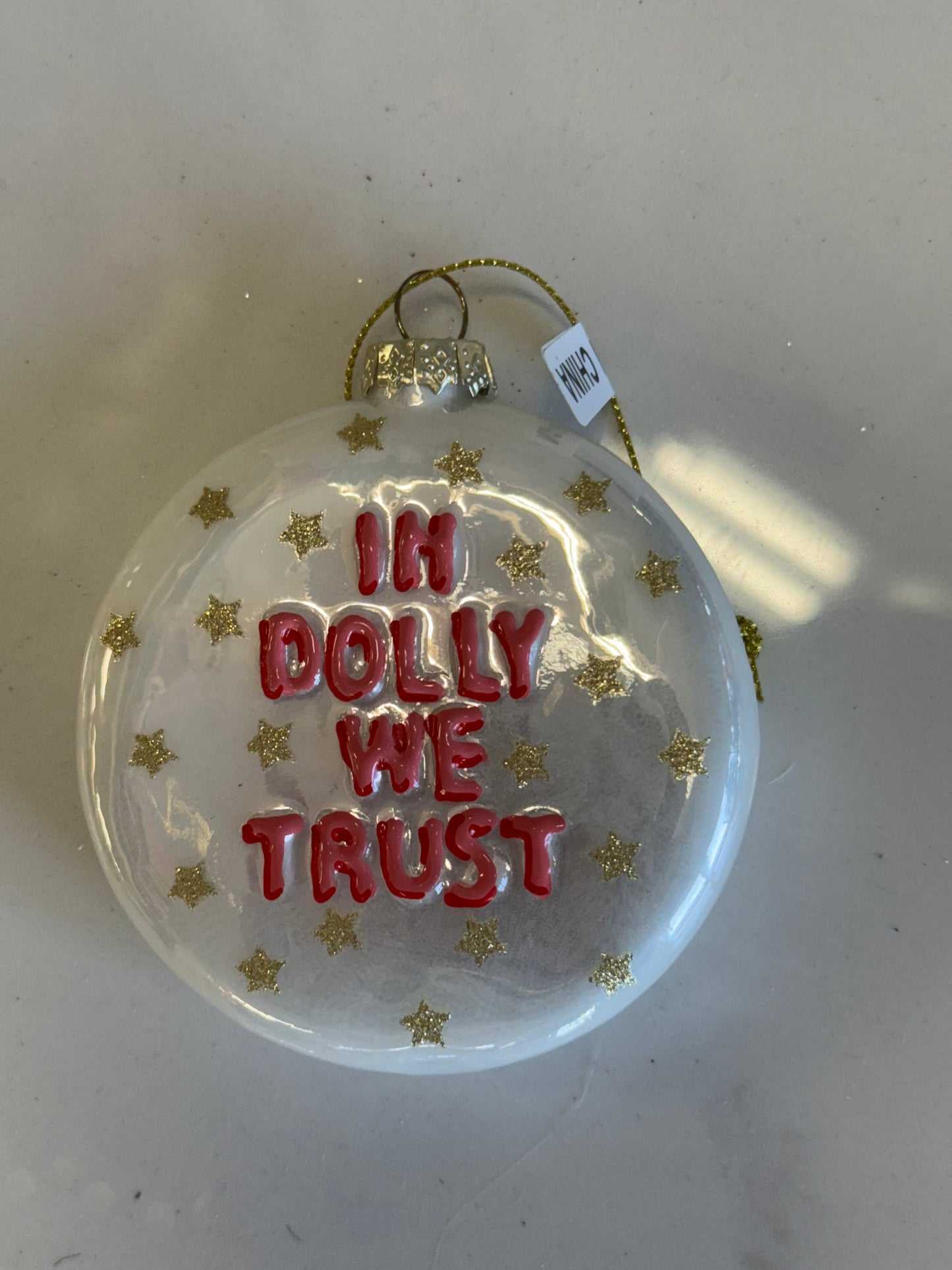 In Dolly We Trust Glass Ornament