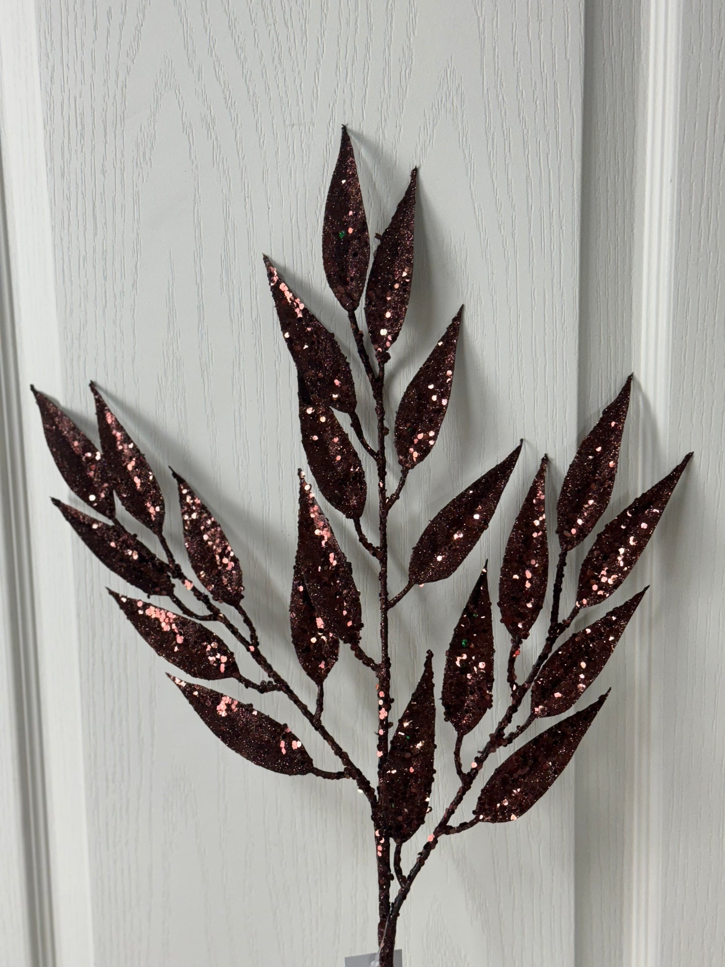 28 Inch Long Brown Glitter Leaf Spray