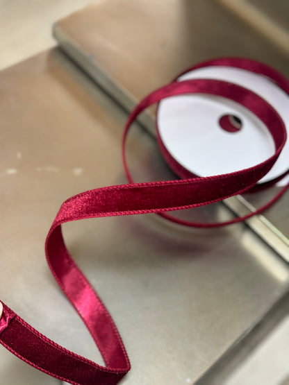 7/8 Inch By 10 Yard Burgundy Velvet Ribbon With Satin Backing