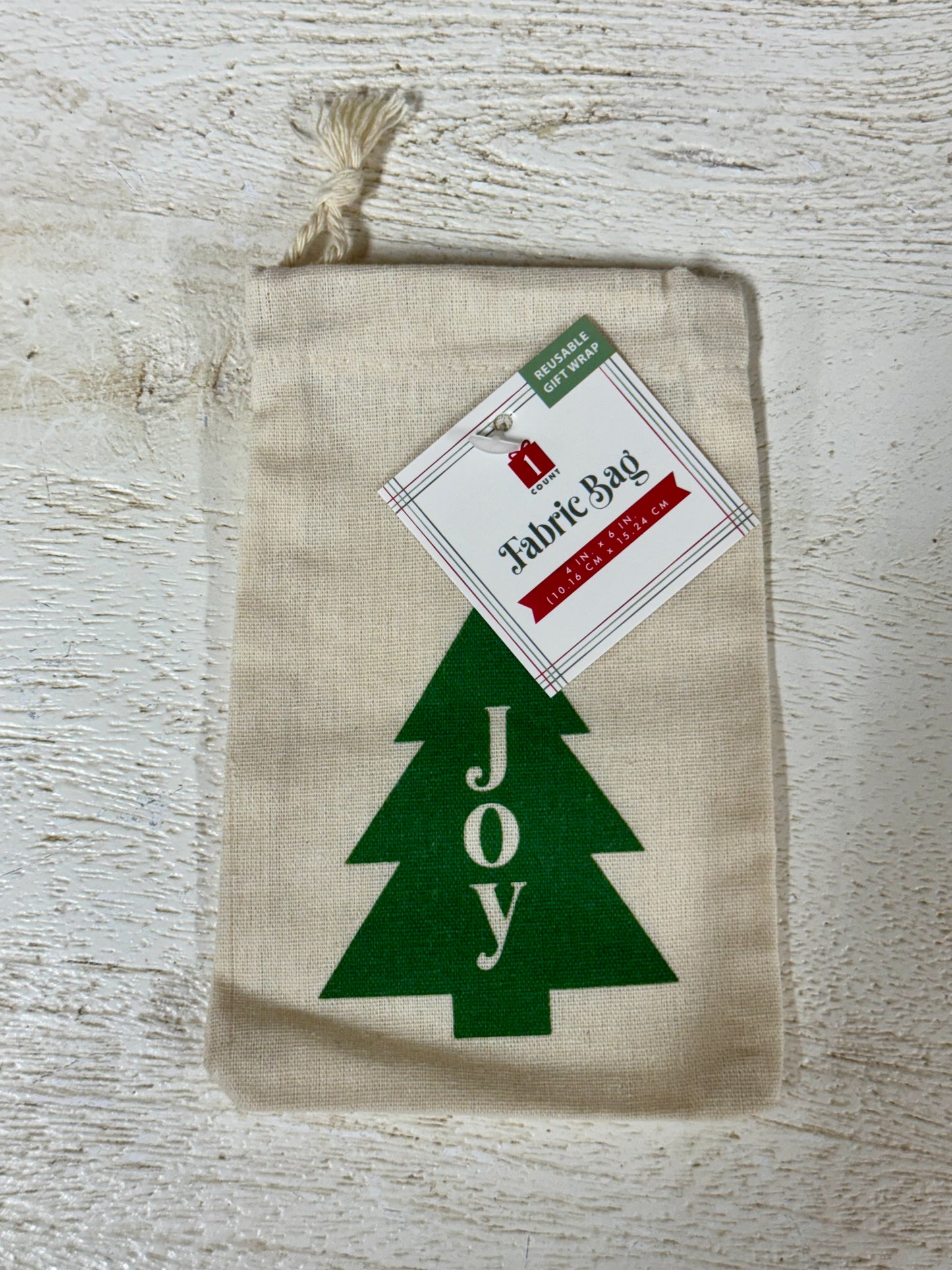 Joy Christmas Tree Fabric Gift Bag