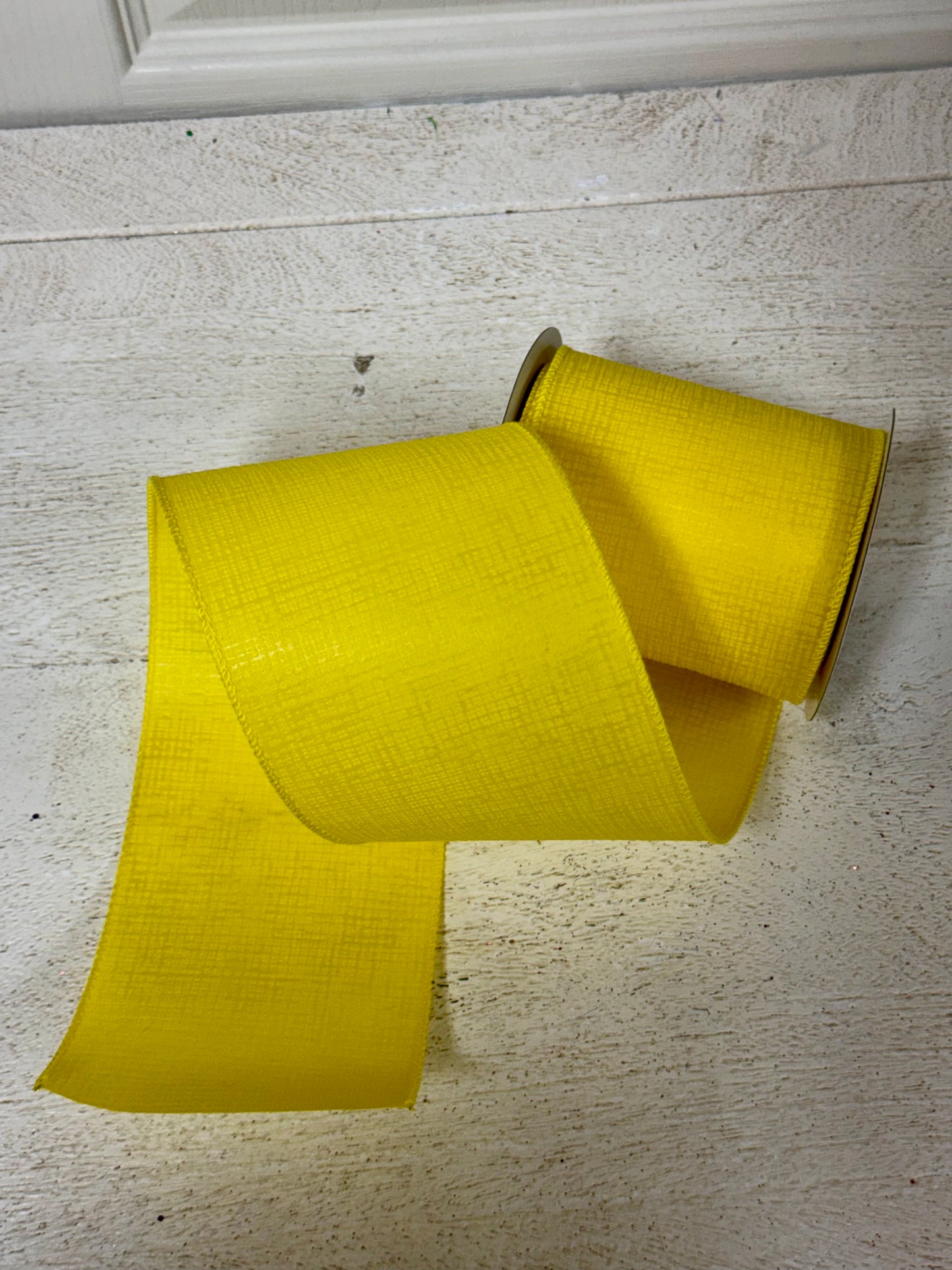 4 Inch By 10 Yard Yellow Cross Hatch Ribbon