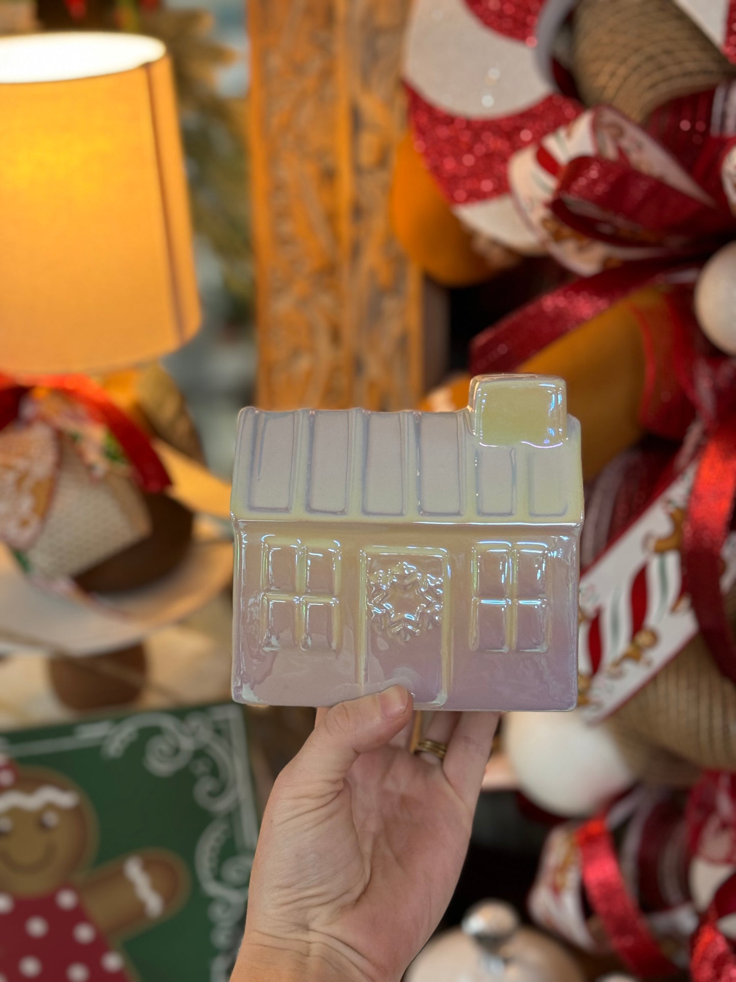 5 Inch Iridescent Ceramic House With Snowflake