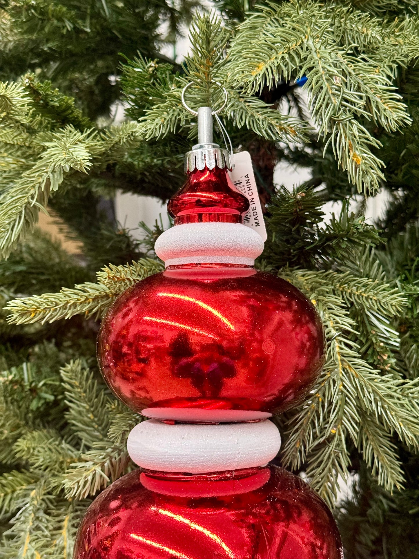 20 Inch Red And White Glitter Shiny Finial Ornament