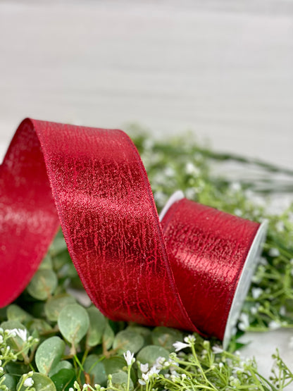 2.5 Inch By 10 Yard Red Cracked Metallic Ribbon