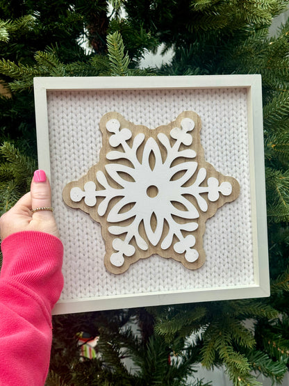 10 Inch Wooden White And Cream Snowflake Sign