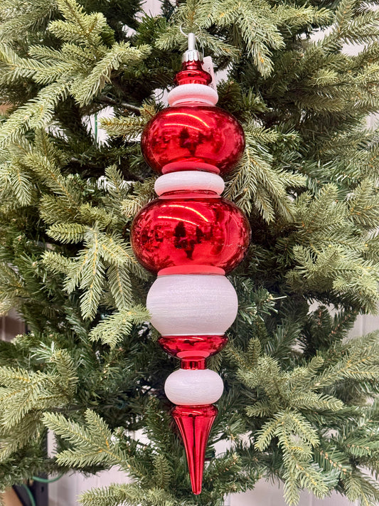 20 Inch Red And White Glitter Shiny Finial Ornament