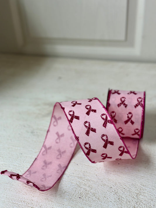 2.5 Inch By 10 Yard Hot Pink And Light Pink Breast Cancer Awareness Ribbon