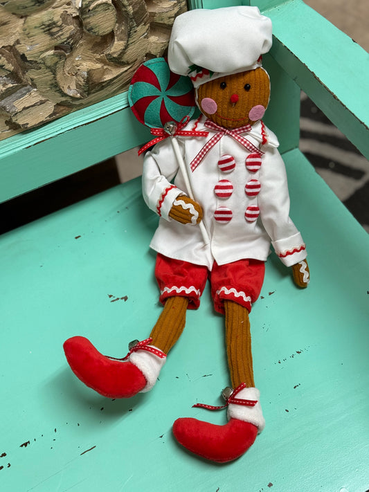 19 Inch Felt Gingerbread Chef With Lollipop