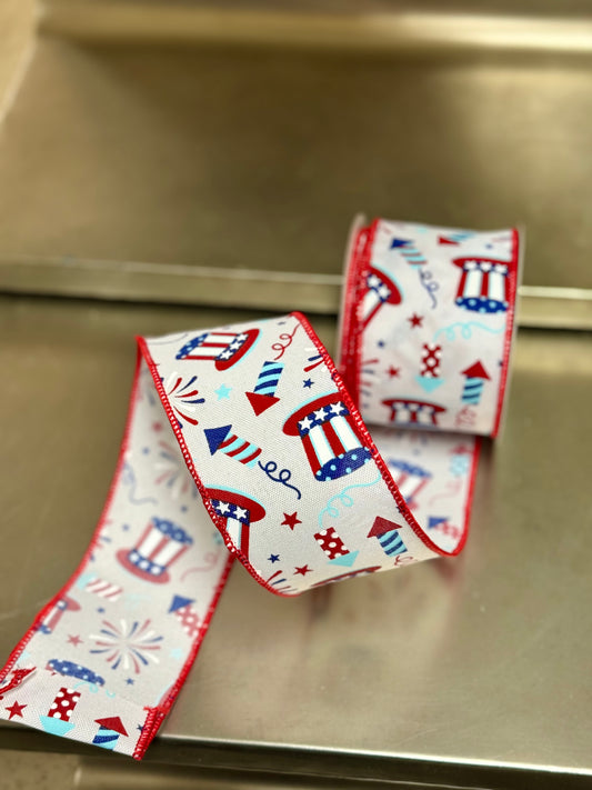 2.5 Inch By 10 Yard Uncle Sam And Firework Ribbon