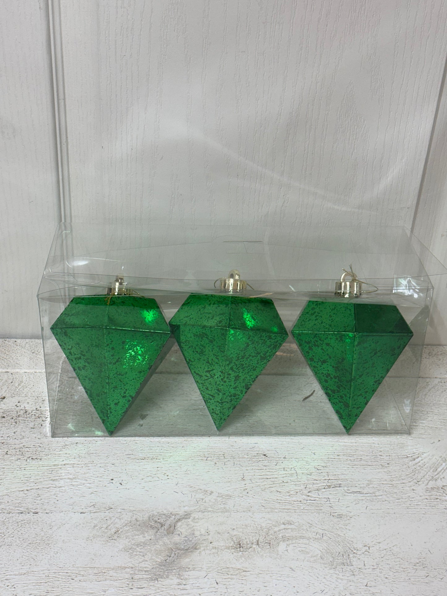 5 Inch Emerald Green Mercury Diamond Ornament Box Of Three