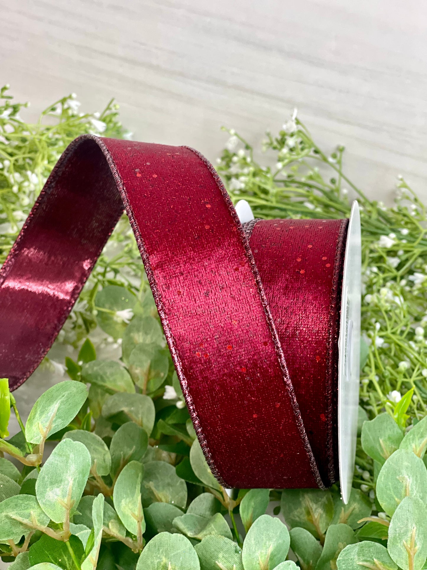 1.5 Inch By 10 Yard Burgundy Glitter Velvet With Satin Backing Ribbon