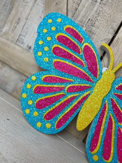 Turquoise Hot Pink Yellow Glitter Butterfly Eva