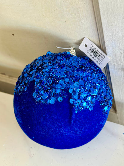 4.75 Inch Velvet Sequin Dripped Ornament Ball