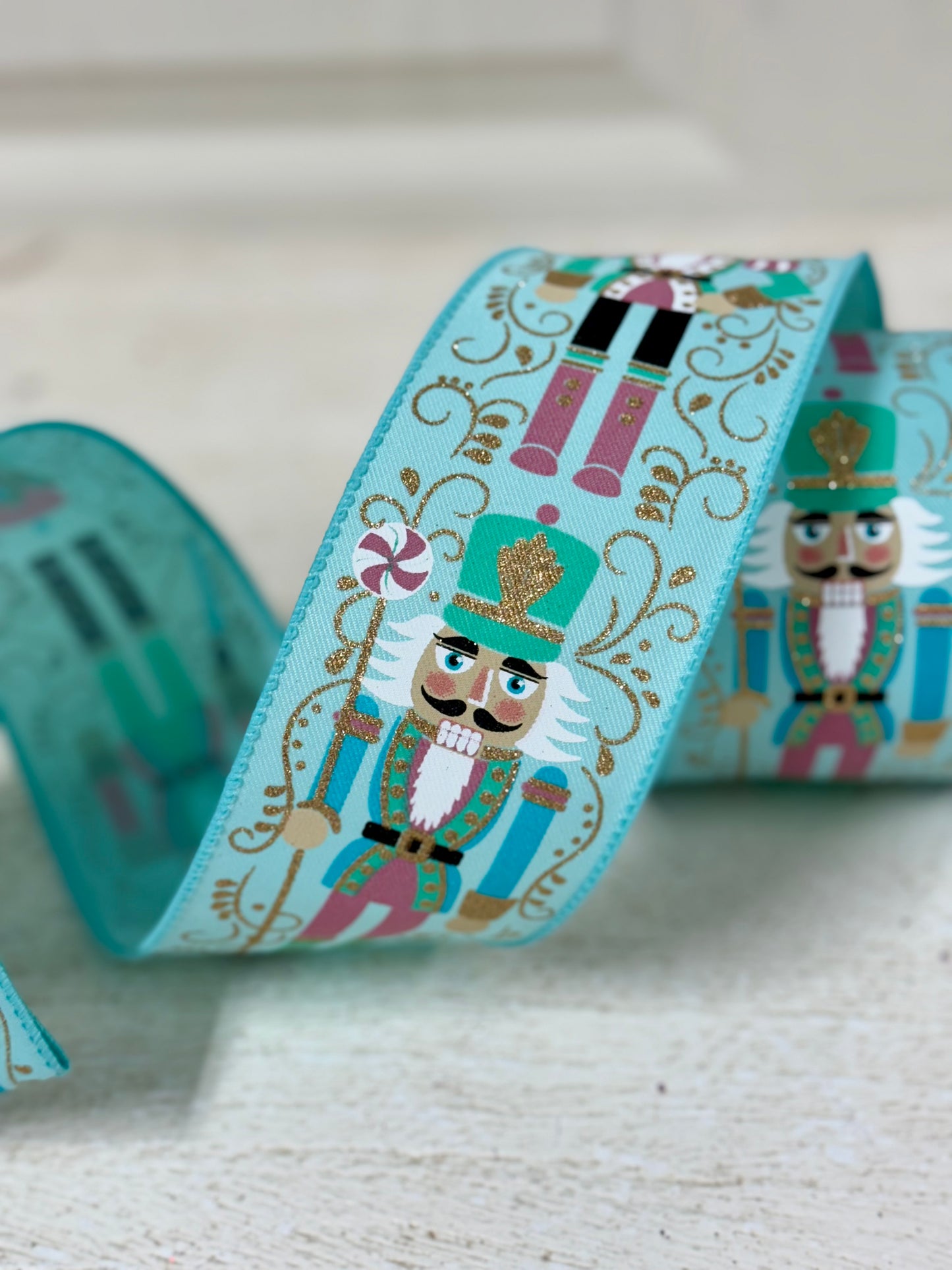 2.5 Inch bY 10 Yard Ice Blue Nutcracker Ribbon