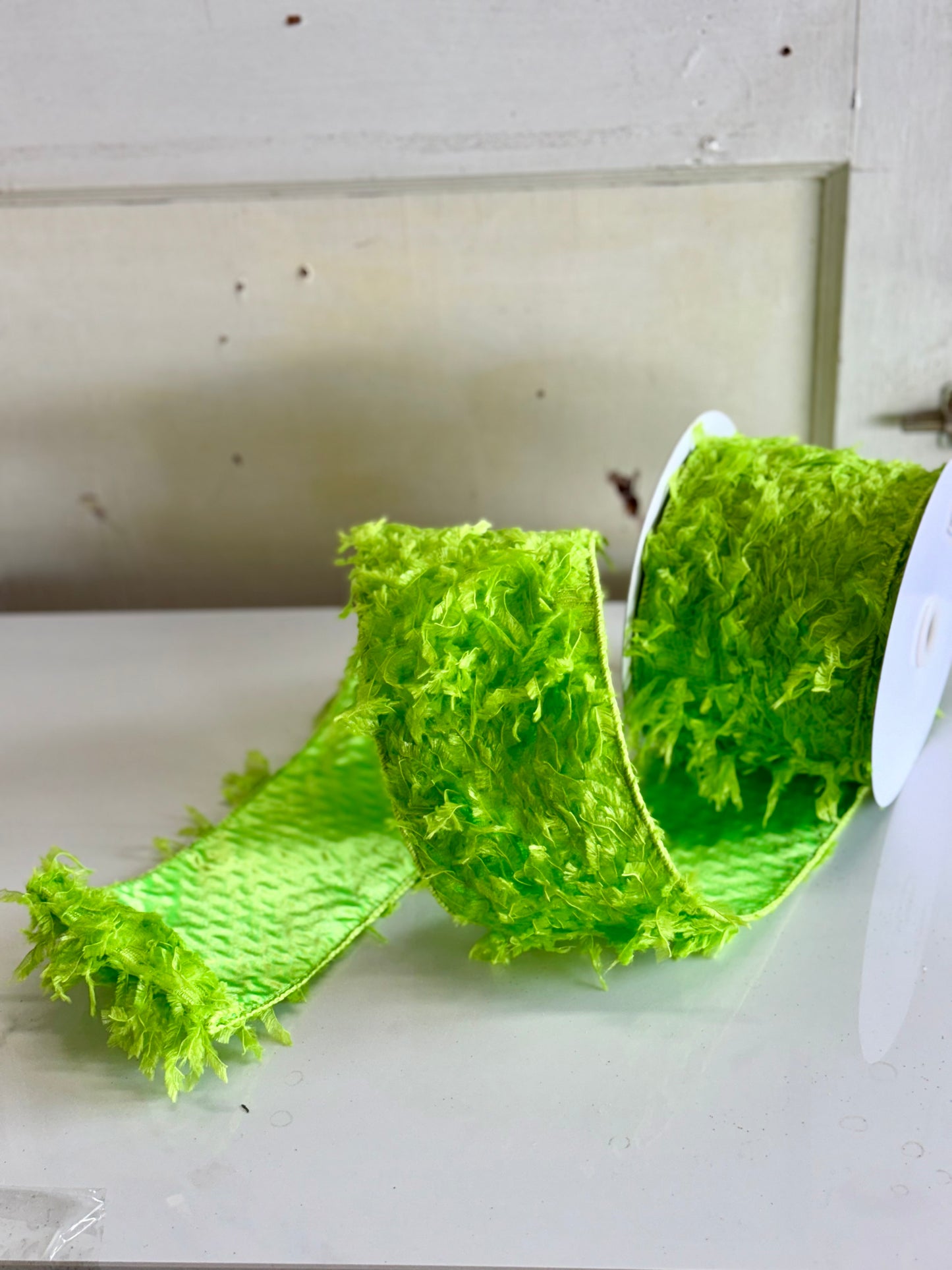 4 Inch By 10 Yard Monster Lime Green Furry Ribbon