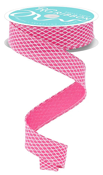 7/8 Inch By 10 Yard Fuchsia And White Mini Harlequin Ribbon