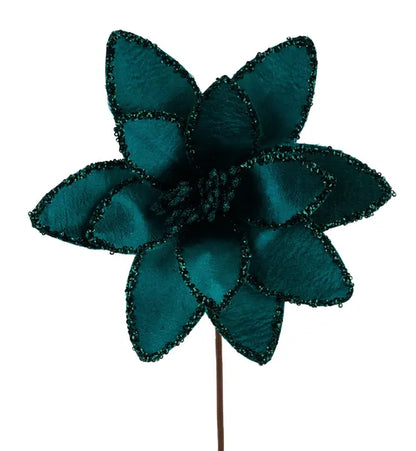 20 Inch Jade Green Satin And Glitter Poinsettia