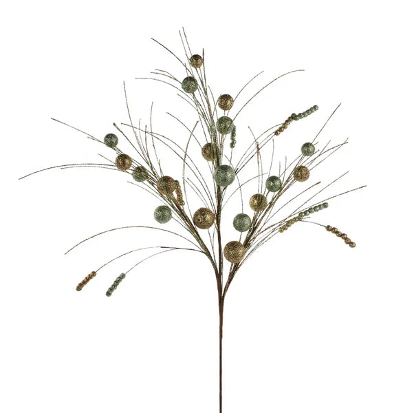 35 Inch Sage Green And Gold Ball And Bead Spike Spray