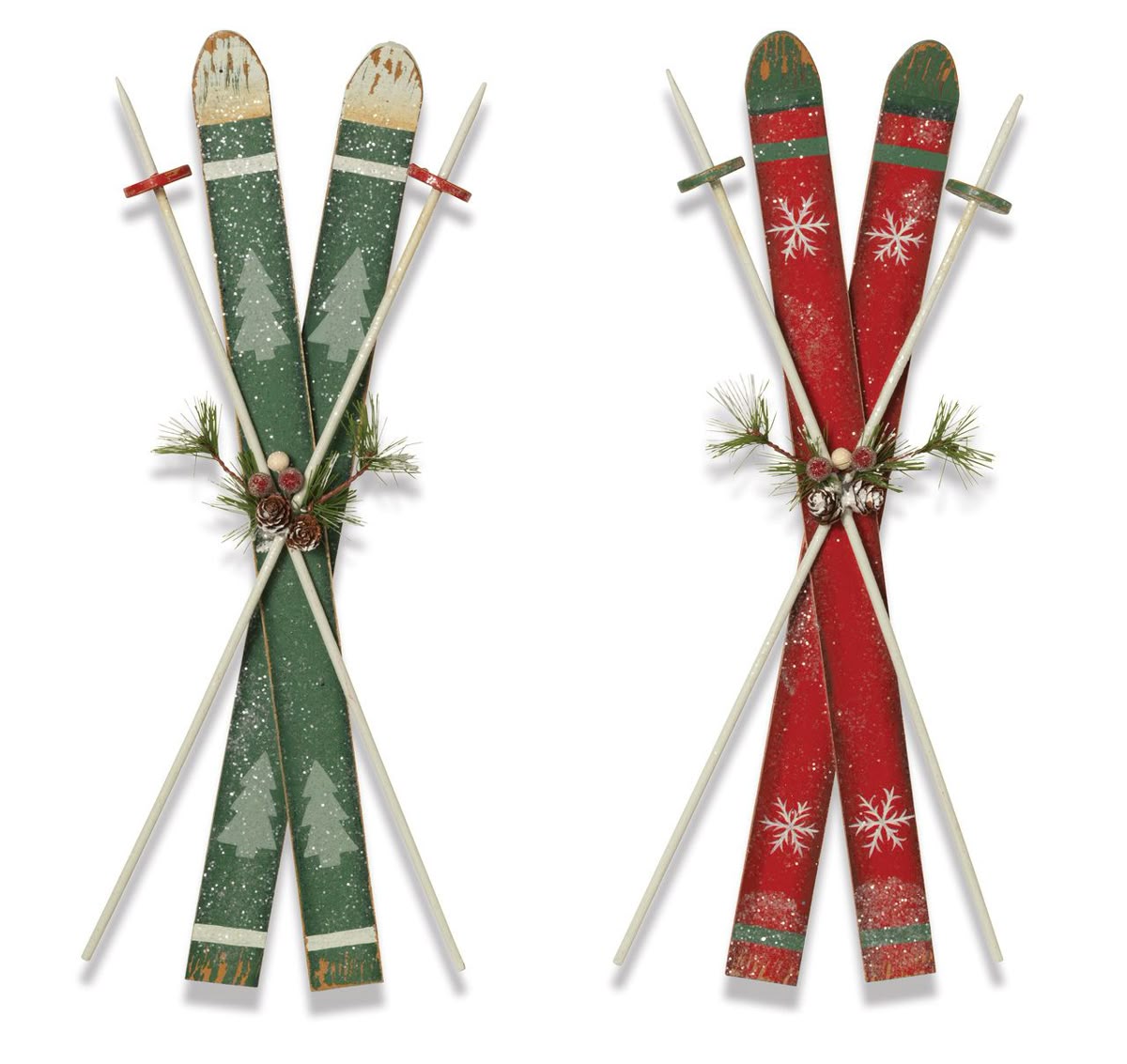 17.72 Inch Wood Holiday Skis Wall Decor With Glitter Two Styles