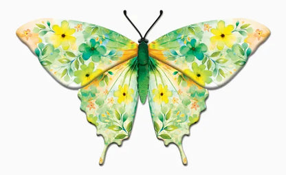 13.5 Inch Green And Yellow Botanical Butterfly Sign