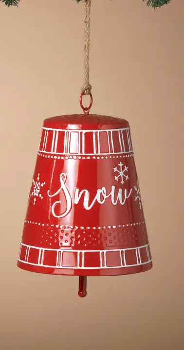 9.75 Inch Red Let It Snow Metal Hanging Bell