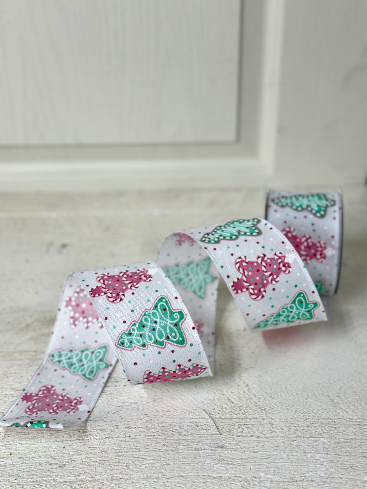 2.5 Inch By 10 Yard Teal And Pink Christmas Cookies With Sprinkles Ribbon