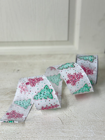 2.5 Inch By 10 Yard Teal And Pink Christmas Cookies With Sprinkles Ribbon