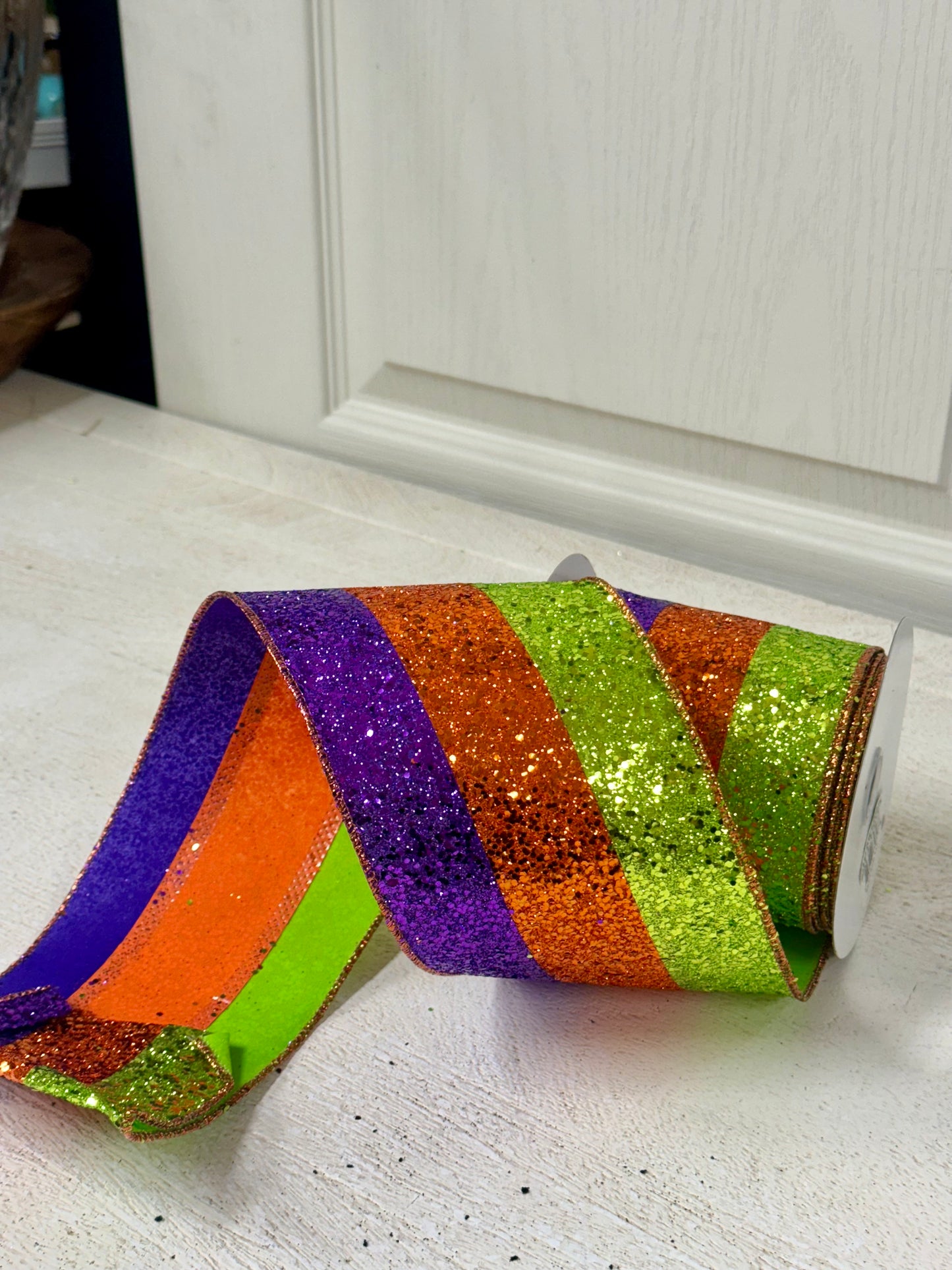 4 Inch By 10 Yard Purple Orange Lime Large Glitter Ribbon