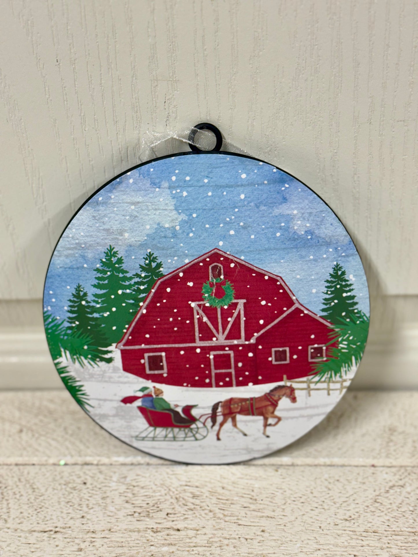 6.1 Inch Metal Holiday Barn Design Ornament Four Styles