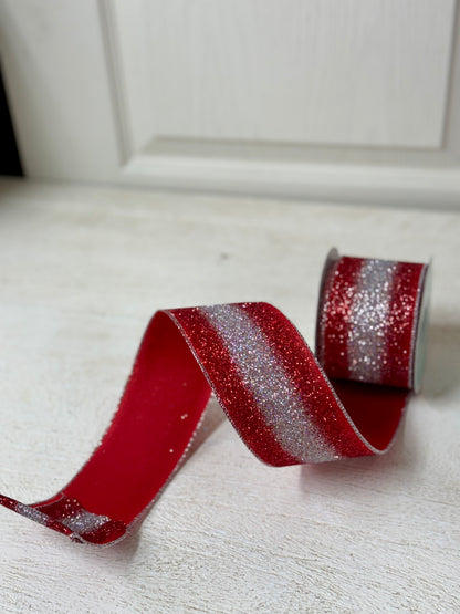 2.5 Inch By 10 Yard Red And Silver Gradient Glitter Ribbon