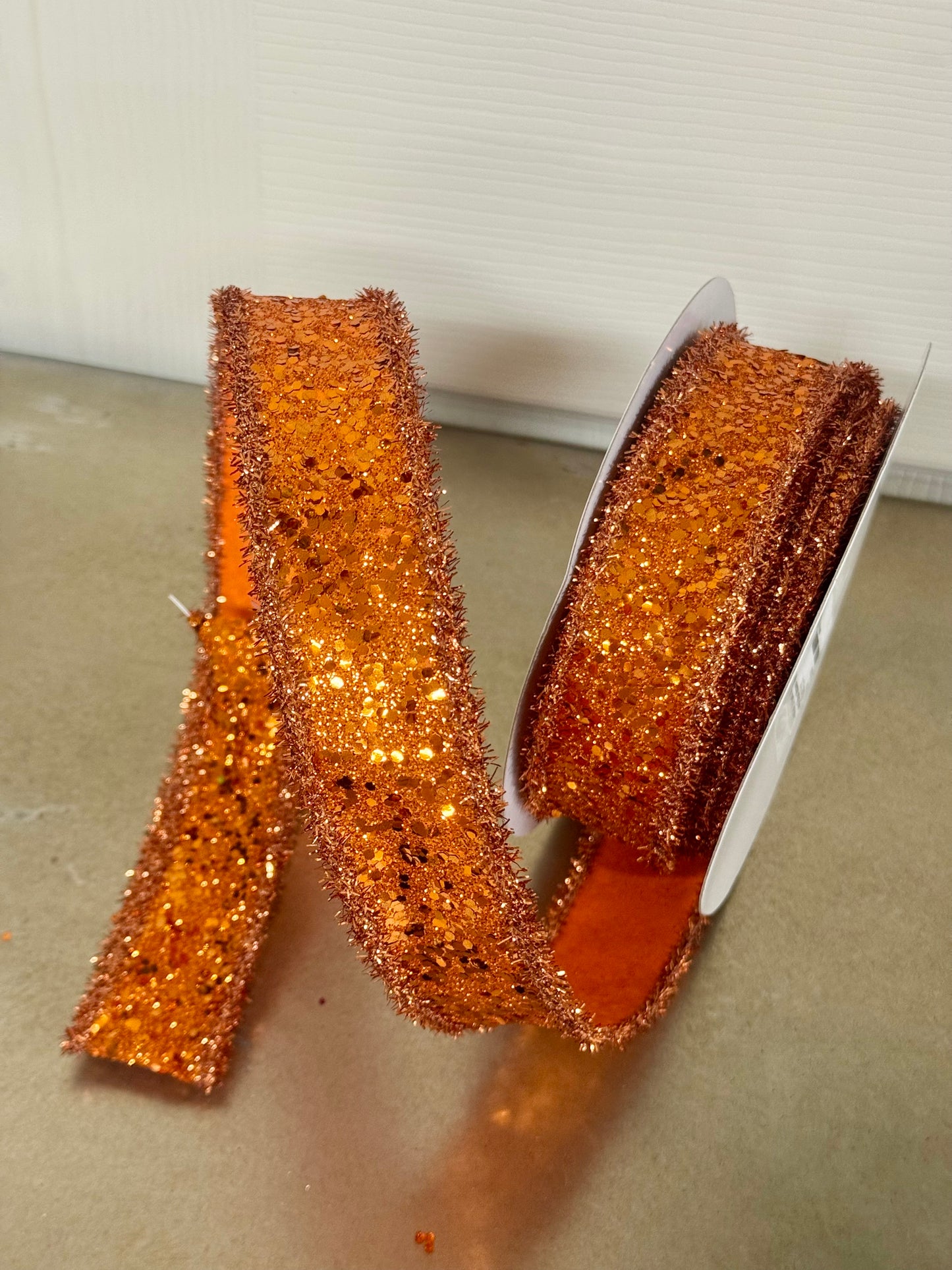 1.5 Inch By 10 Yard Orange Copper Large Glitter Ribbon