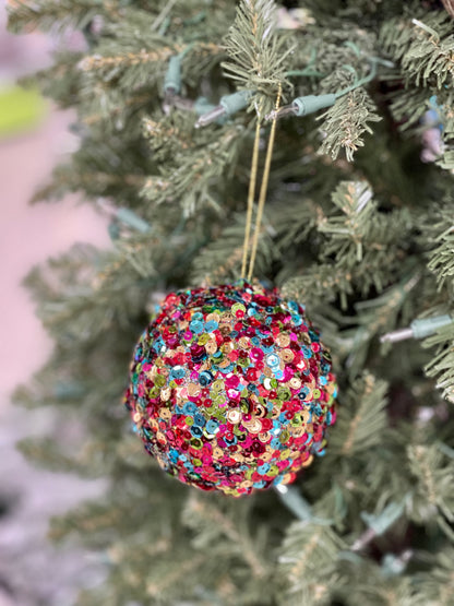 4 Inch Multi Color Sequin Glitter Ornament Ball