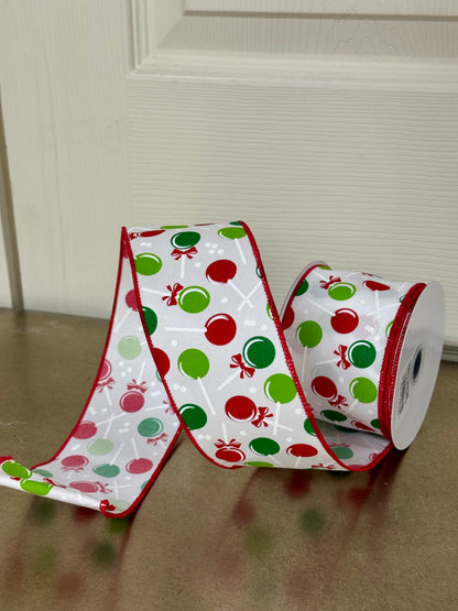 2.5 Inch By 10 Yard Red And Green Lollipop Ribbon